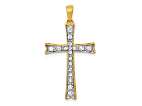 10k Yellow Gold and Rhodium Over 10k Yellow Gold 0.19 ctw Diamond Cross Pendant