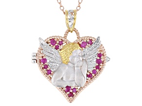 Red Ruby Rhodium, 24kl & 18k Gold Over Palladium Sterling Silver Pendant With Chain 0.81ctw