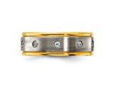 White Cubic Zirconia Yellow IP-Plating Over Titanium 8mm Men's Band Ring