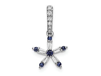 Picture of Rhodium Over 14k White Gold Blue Sapphire and Diamond Star Pendant