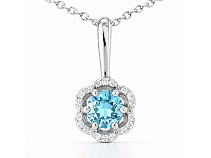 Natural Blue Topaz Sterling Silver Round Shape Pendant with Chain