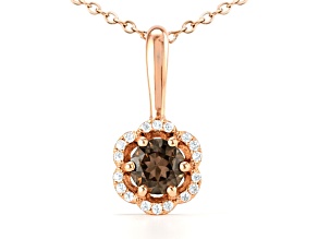 Natural Brown Smoky Quartz 14K Rose Gold Over Sterling Silver Round Shape Pendant with Chain