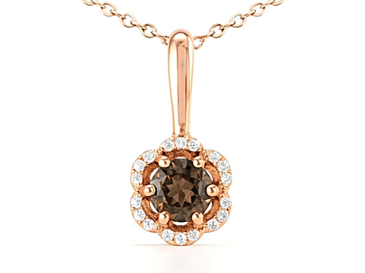 Natural Brown Smoky Quartz 14K Rose Gold Over Sterling Silver Round Shape Pendant with Chain