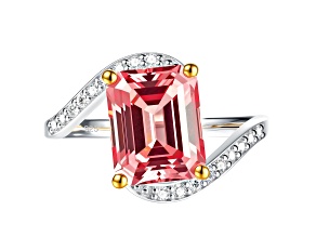 Lab-Grown Diamond and Created Padparadscha Sapphire Rhodium Over Sterling Silver Bypass Ring 5.5cttw