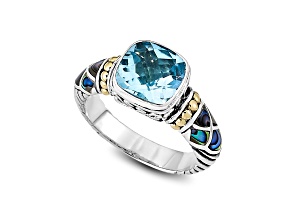 Silver Treasures by Samuel B. Sky Blue Topaz Sterling Silver And 18k Gold Accent Ring 3.40ct