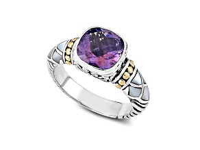 Silver Treasures by Samuel B. Amethyst, Mother-Of-Pearl Silver/18k Gold Accent Ring 3.00ct