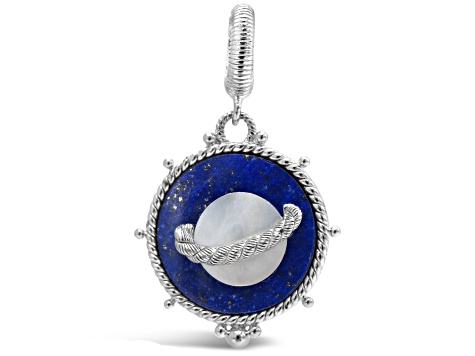 Judith Ripka 16mm Lapis Lazuli and 9mm Mother Of Pearl Rhodium Over Sterling Silver Pendant