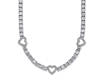 Picture of Rhodium Over Sterling Silver Cubic Zirconia Hearts Necklace
