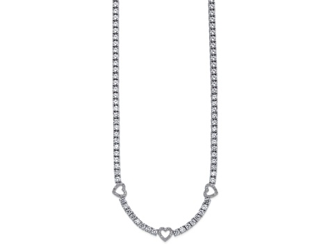 Rhodium Over Sterling Silver Cubic Zirconia Hearts Necklace