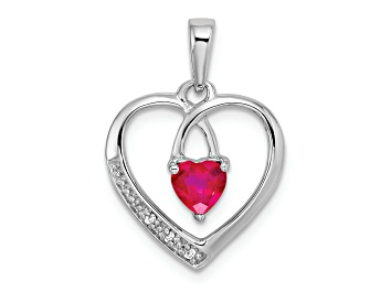 Picture of Rhodium Over 14k White Gold Ruby and Diamond Heart Pendant
