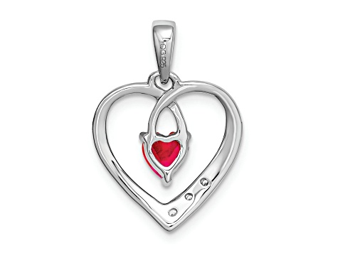 Rhodium Over 14k White Gold Ruby and Diamond Heart Pendant