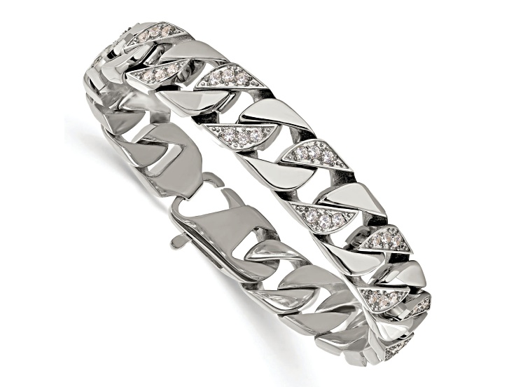 White Cubic Zirconia Stainless Steel Men's Bracelet