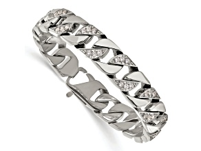 White Cubic Zirconia Stainless Steel Men's Bracelet
