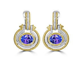 14K Two-tone Gold Tanzanite and Diamond Earrings  3.56ctw