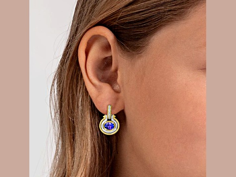 14K Two-tone Gold Tanzanite and Diamond Earrings  3.56ctw