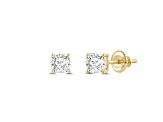 White Cubic Zirconia 14k Yellow Gold Studs With Velvet Gift Box 1.00ctw