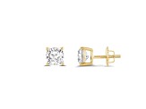 White Cubic Zirconia 14k Yellow Gold Studs With Velvet Gift Box 1.00ctw