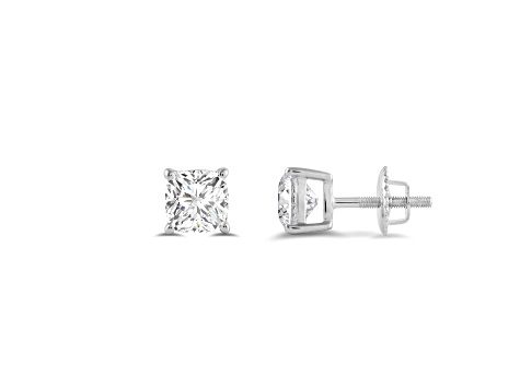 White Cubic Zirconia 14k White Gold Studs With Velvet Gift Box 1.00ctw