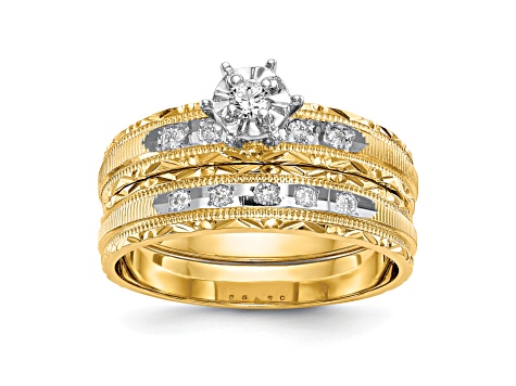 14K Yellow Gold Polished Finished Engagement Ring 0.09ctw