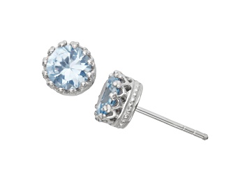 Picture of Round Aquamarine Simulant Sterling Silver Stud Earrings, 1.90ctw