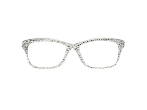 Silver Crystal Rectangular Frame Reading Glasses. Strength 3.00
