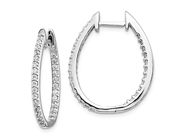 Rhodium Over 14K White Gold Oro Spotlight Lab Grown Diamond SI+, H+, In/Out Hinged Hoop Earrings