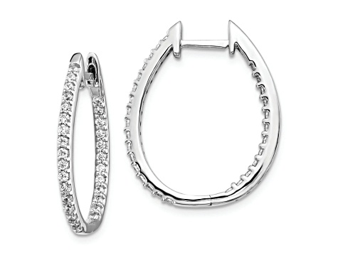 Rhodium Over 14K White Gold Oro Spotlight Lab Grown Diamond SI+, H+, In/Out Hinged Hoop Earrings