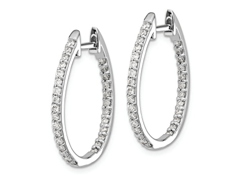 Rhodium Over 14K White Gold Oro Spotlight Lab Grown Diamond SI+, H+, In/Out Hinged Hoop Earrings