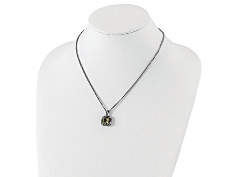 Sterling Silver Antiqued with 14K Accent Green Quartz Necklace