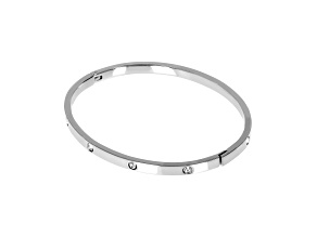 Clear Crystal Accent Sophisticated Steel Hinged Bangle Bracelet