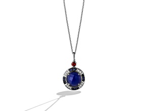 Star Wars™ Fine Jewelry R2 Series Onyx, Garnet, Sapphire & Diamond Rhodium Over Silver Pendant
