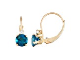 London Blue Topaz and White Zircon 10K Yellow Gold Dangle Earrings 1.00ctw