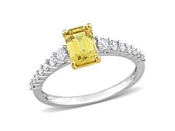 Picture of Yellow Sapphire and Diamond 14K White Gold Ring 1.10ctw