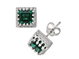 Green Lab Created Emerald Sterling Silver Stud Earrings 1.80ctw