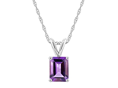 8x6mm Emerald Cut Amethyst 14k White Gold Pendant With Chain