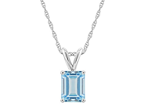 8x6mm Emerald Cut Aquamarine 14k White Gold Pendant With Chain