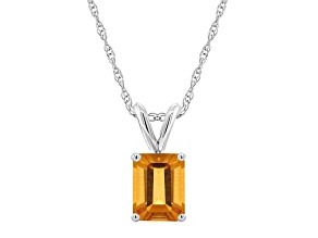 8x6mm Emerald Cut Citrine 14k White Gold Pendant With Chain