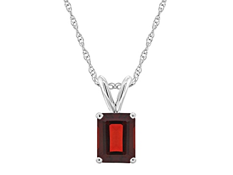 8x6mm Emerald Cut Garnet 14k White Gold Pendant With Chain