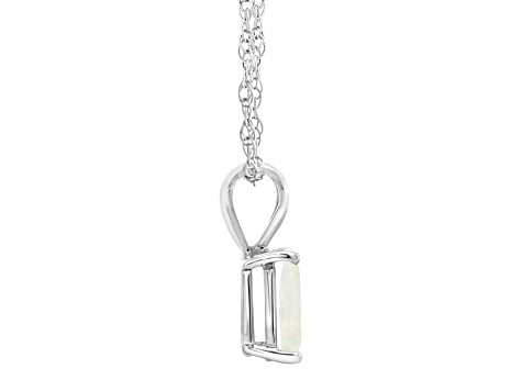8x6mm Emerald Cut Opal 14k White Gold Pendant With Chain