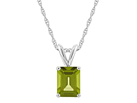 8x6mm Emerald Cut Peridot 14k White Gold Pendant With Chain