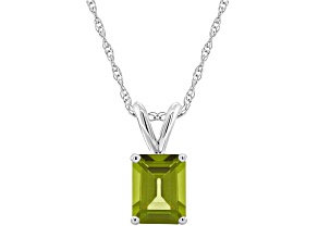 8x6mm Emerald Cut Peridot 14k White Gold Pendant With Chain
