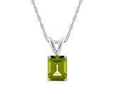 8x6mm Emerald Cut Peridot 14k White Gold Pendant With Chain