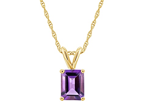 8x6mm Emerald Cut Amethyst 14k Yellow Gold Pendant With Chain