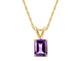 8x6mm Emerald Cut Amethyst 14k Yellow Gold Pendant With Chain