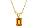 8x6mm Emerald Cut Citrine 14k Yellow Gold Pendant With Chain