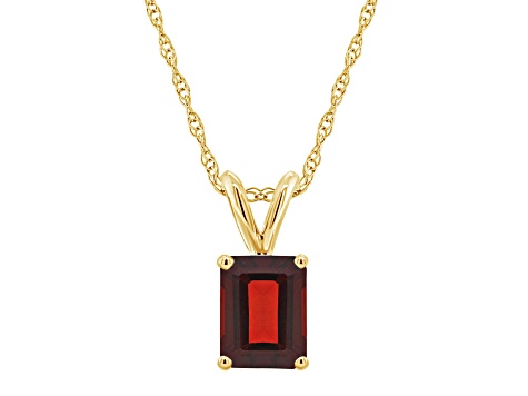 8x6mm Emerald Cut Garnet 14k Yellow Gold Pendant With Chain