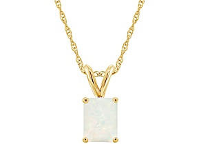 8x6mm Emerald Cut Opal 14k Yellow Gold Pendant With Chain