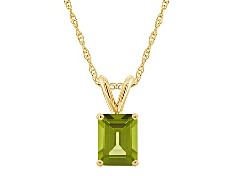 8x6mm Emerald Cut Peridot 14k Yellow Gold Pendant With Chain