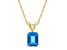 8x6mm Emerald Cut Blue Topaz 14k Yellow Gold Pendant With Chain