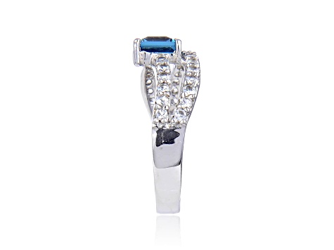 Square Blue Topaz with White Topaz Accents Sterling Silver Ring, 1.41ctw